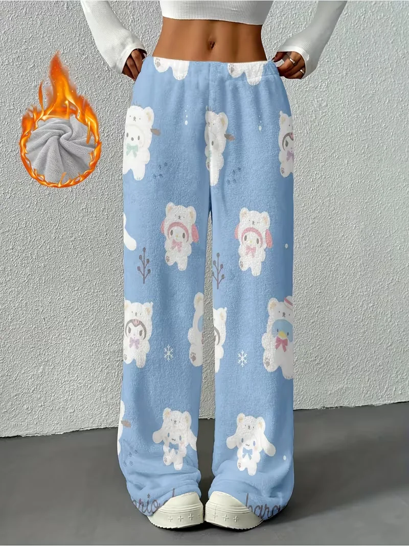 

Семья Sanrio Hello Kitty Melody, пижамы, осенне-зимние плюшевые штаны с героями мультфильмов для взрослых и детей, теплая повседневная одежда