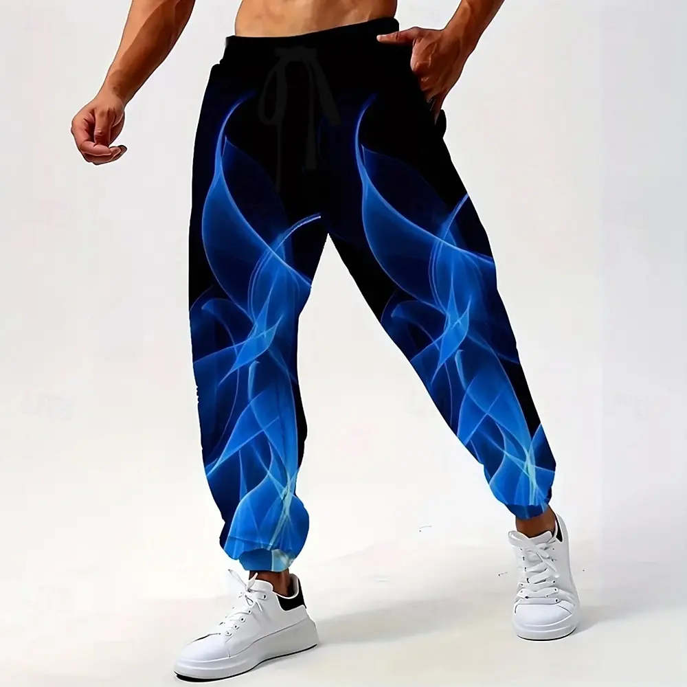 Abstract Flame Printed 3D Print Men's Side Pockets Elastic Drawstring Sweatpants Joggers Pants Casual Trousers Outdoor Street