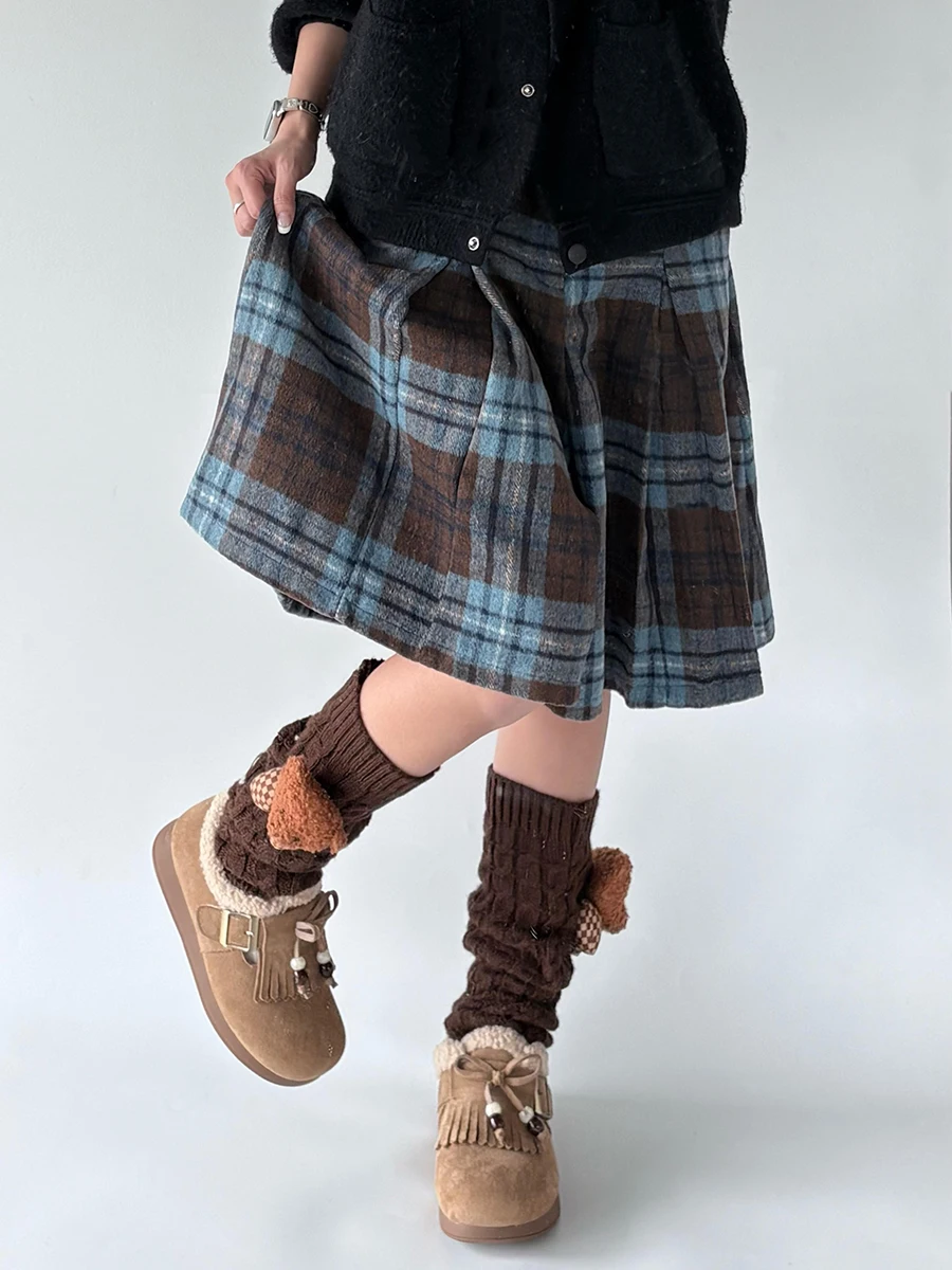 REDDACHiC, pantalones cortos de Tweed a cuadros de talla grande para mujer, faldas plisadas con cintura elástica, Bermudas, pantalones escolares Vintage Y2k Harajuku