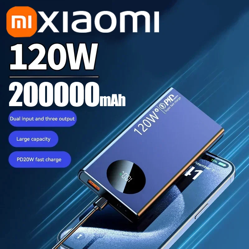 Xiaomi 200000mAh Power Bank 120W Fast Charging High-Capacity Portable Battery Charger Moblie Powerbank For iPhone Samsung Huawei