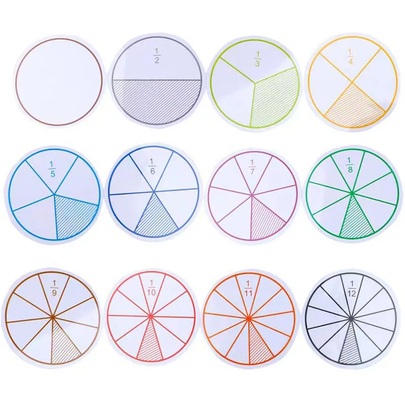 6Set Transparent Educational Math Manipulatives Circle Fraction Tiles Classroom Set Home School Kids Learning Teaching Supplies