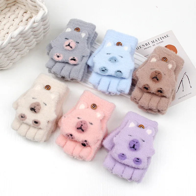 

6-15years Capybara Gloves Cartoon Warm Children Toddler Knitted Gloves Outdoor Keep Warm Gloves Girl Christmas Gift