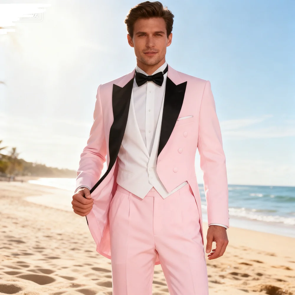 

Men's Monochromatic Three-Piece Terno Formal Long Blazer Wedding Groomsmen Smoking Dance Suit Best Man Eveningwear