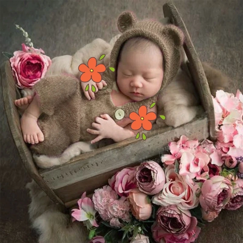 

Photoshooting Props for Baby Shower Gift Newborn Costume Hat & Bear Romper Photo Posing Clothes Photo Props Pants A2UB