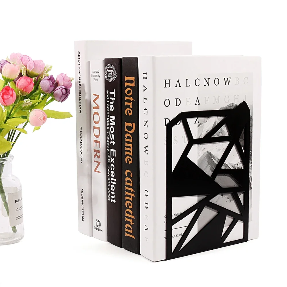 Hollow Geometry Irregularity Metal Bookends Creative Desk Ornament Studyroom Decoration Book Holder Retractable Book Support