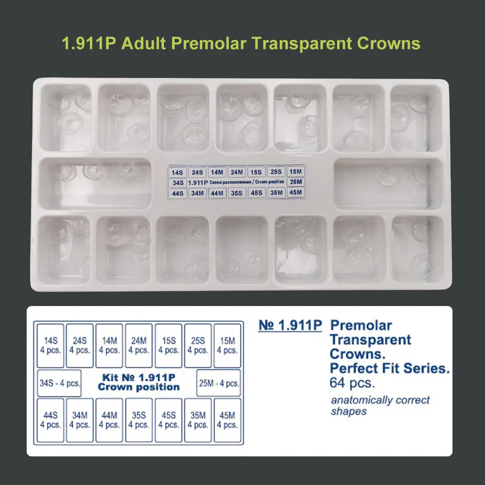 Przezroczyste korony dentystyczne 1,910 Przednie zęby dla dorosłych Korony dentystyczne 1,911 1,912 1,911 M Importowane w Rosji
