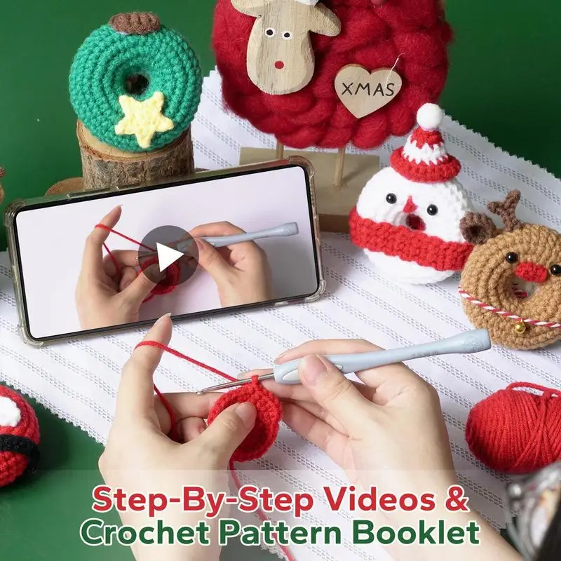 Crochet Cartoon Donut Craft Complete Christmas Doughnut Craft Knitting Kit Beginners-Friendly Crochet Art For Crochet