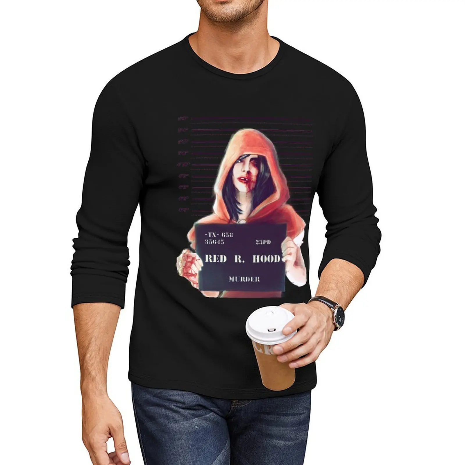 

Red ridding hood mugshot Long T-Shirt Tee shirt boys animal print shirt graphics t shirt cute tops plain black t shirts men
