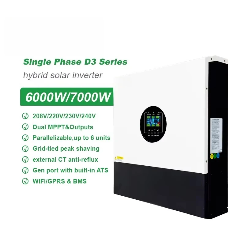 Hybrid Solar Inverter 7KW 6KW 2 MPPT&Output 48V Hibrit Inverter On/off Grid 230V WIFI for Home Energy Storage System