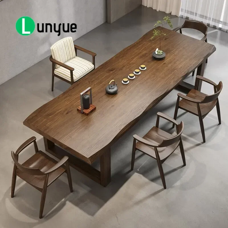 New Chinese Style Solid Wood Tea Table and Chair Set for Living Room Balcony Office Home Furniture Log Coffee Table Combo