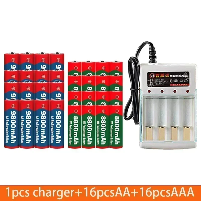 Original Rechargeable Battery 1.5V AA9800mAh+AAA8800mAh+Charger for Computer Clock Radio Video Game Digital Camera AA AAAbattery