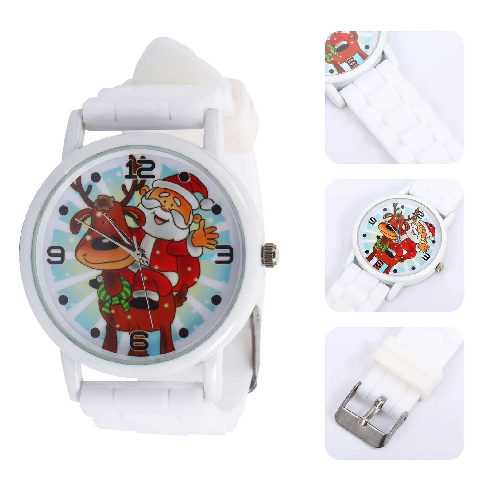 ساعة يد متينة بتصميم كرتوني لعيد الميلاد وحزام جل السيليكا للطلاب وديكور تناظري لعيد الميلاد #5