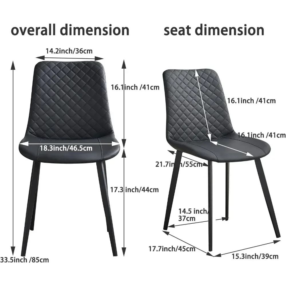 Sillas de comedor de piel sintética, Juego de 4 asientos tapizados de color negro, silla de cocina moderna para comedor