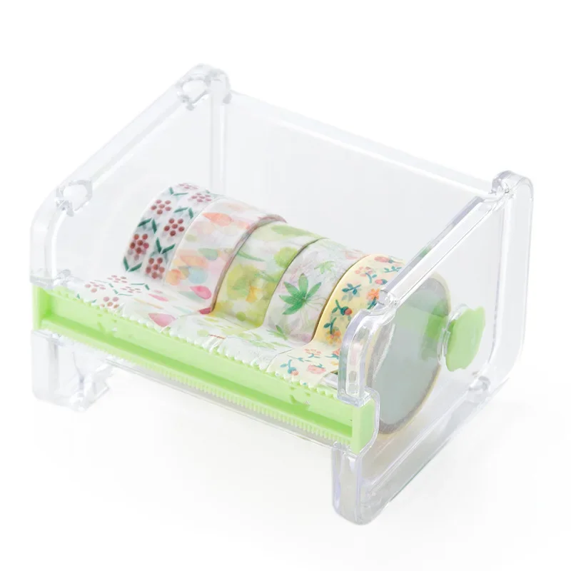 Transparent Washi Paper Cutter for Scrapbook Journal Diary Masking Adhesive Tape Storage Box Organizer Cutter Stationery Holder