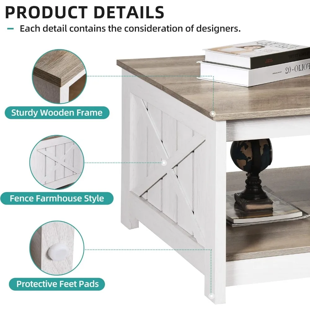 Table basse en bois avec rangement, compartiment de rangement semi-ouvert carré dans le salon, gris, ORY