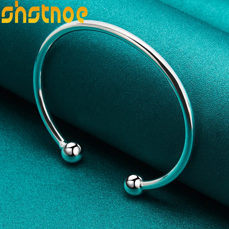 925 Sterling Silver 4mm Smooth Solid Bead Open Bangle Bracelet For Man Women Engagement Wedding Charm Fashion Party Jewelry