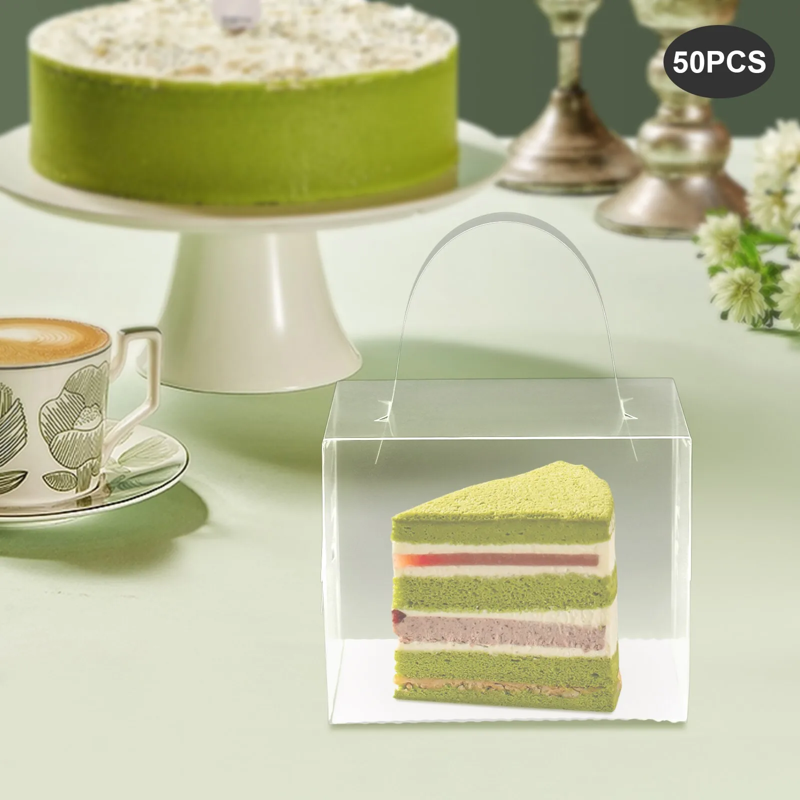 

Прозрачные одноразовые коробки для торта, набор из 50 пластиковых переносок 4,7x3,9x3,1 дюйма с ручкой для свадьбы, детского душа, дня рождения, вечеринки