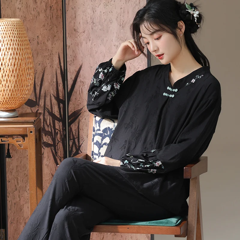 Autumn Women Pajamas Set Cotton Pijamas Long Sleeve Round Neck Female Sleepwear Sweet Casual Soft Women's Pyjamas