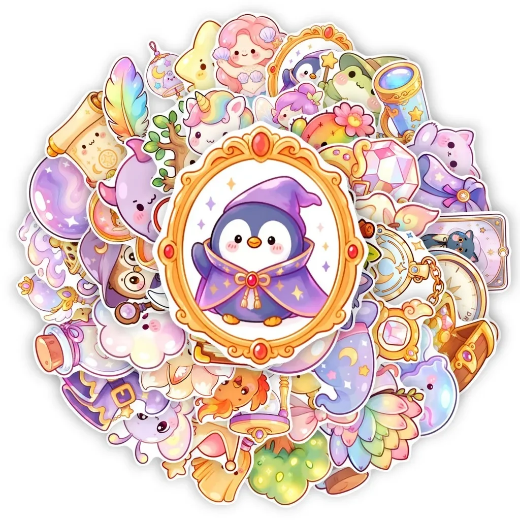 50Pcs Chibi Fantasy Magic Doodle Stickers, Wizard Elf Magical Element Decals for Journal DIY Craft Decoration AnimeWorlds Store