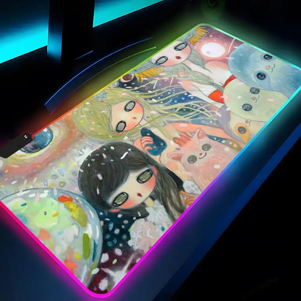 

A-Aya Takano Mouse Pad Rgb Xxl Laptop Mat Gaming Mousepad Backlit Keyboard Gamer Girl Table Pads Desk
