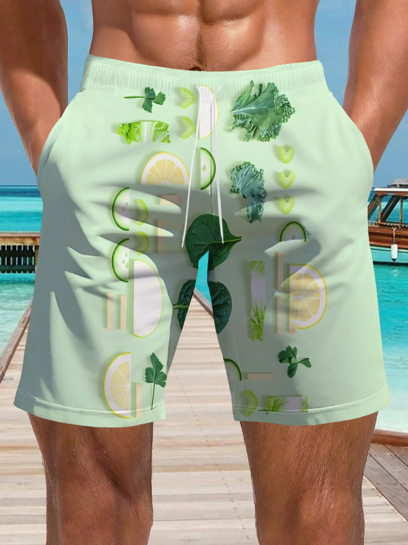 Men's Watermelon Print Quick Dry Drawstring Waist Beach Shorts Swim Trunks 2026