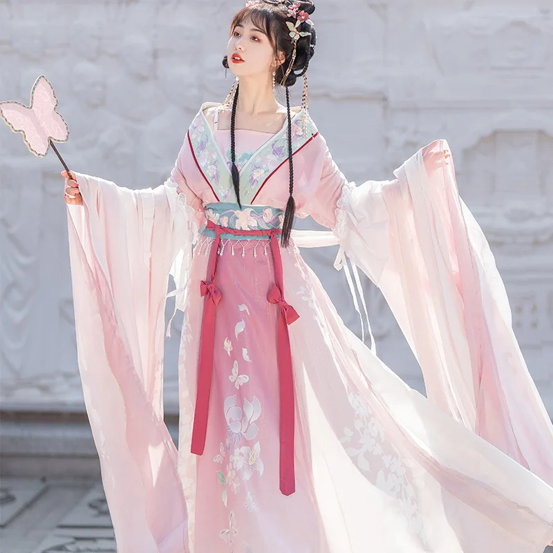 Women Ancient Clothing Hanfu Dynasty Style Wei Jin Dynasties The Improved Super Immortal Long-sleeved Jacket The Waist Summer