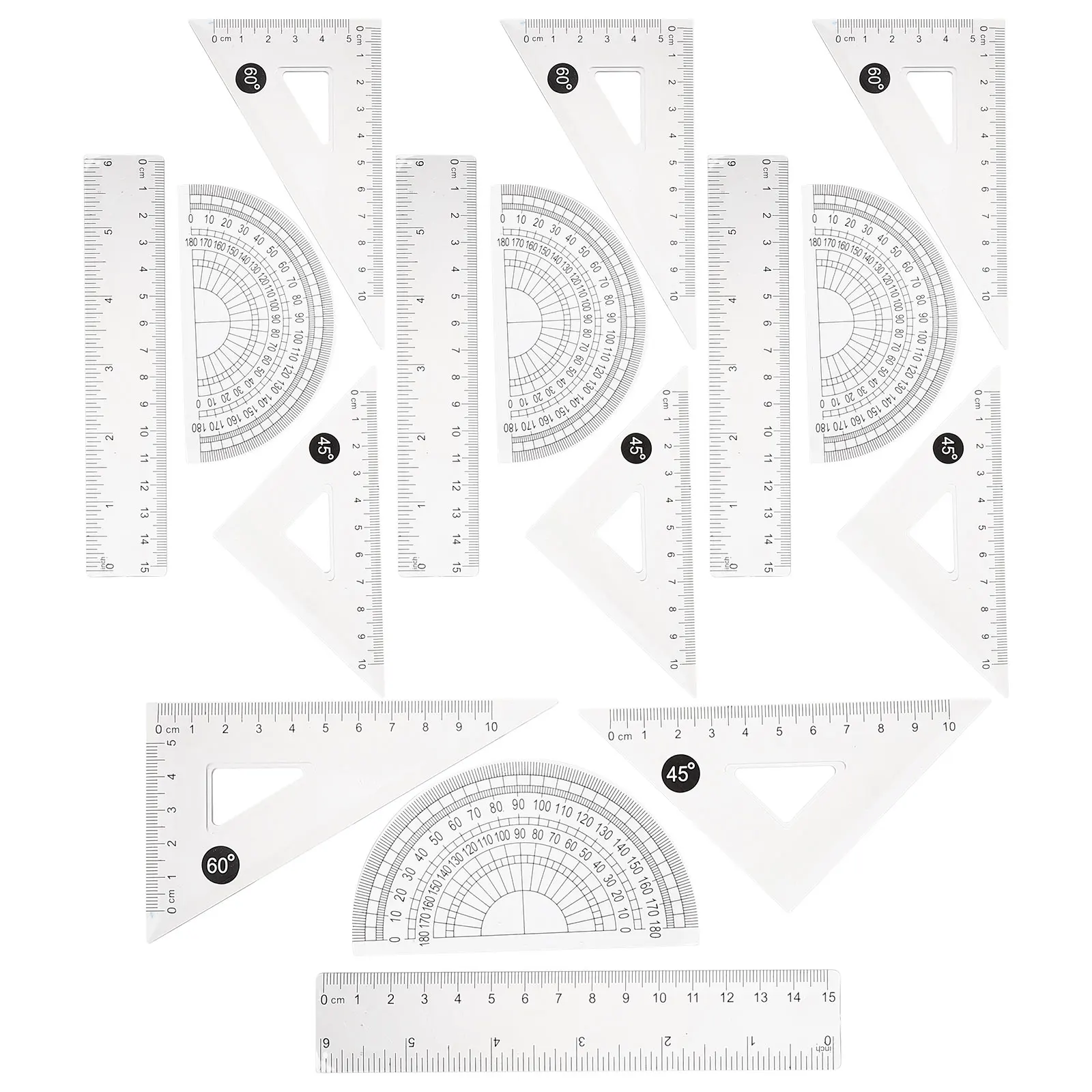 4 Sets 15cm Transparent Ruler Kit Students Drawing Measuring Set Triangle Protractor School Supplies Portable