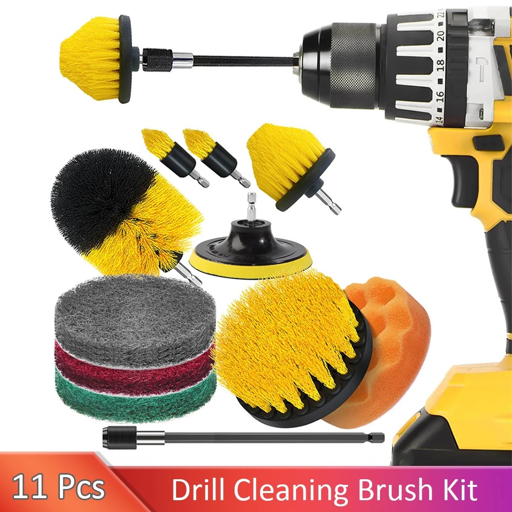 11 Pcs Drill Brush Attachment Set Scouring Pads Power Scrubber Brush Scrub Pads for Bathroom Surfaces, Floor, Tub, Shower, Grout