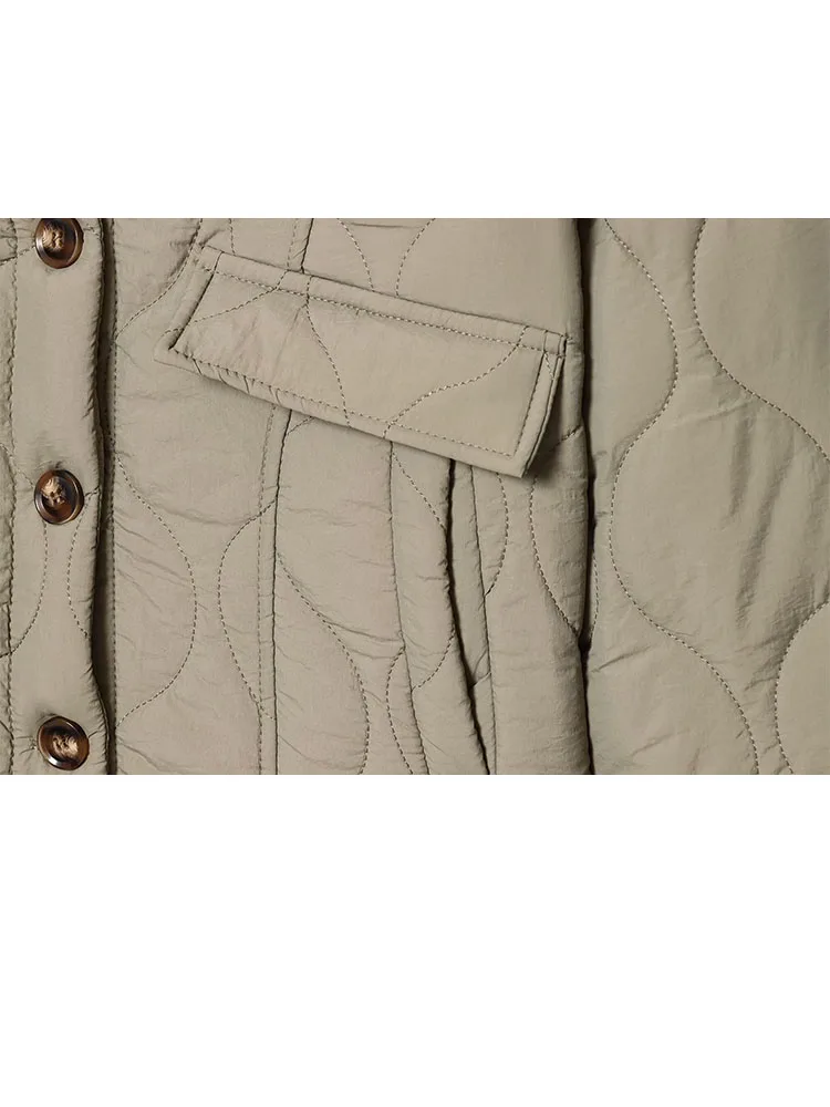 HH femmes simple boutonnage col montant manches longues poche décoration manteau court femme hiver décontracté rue couture coton veste