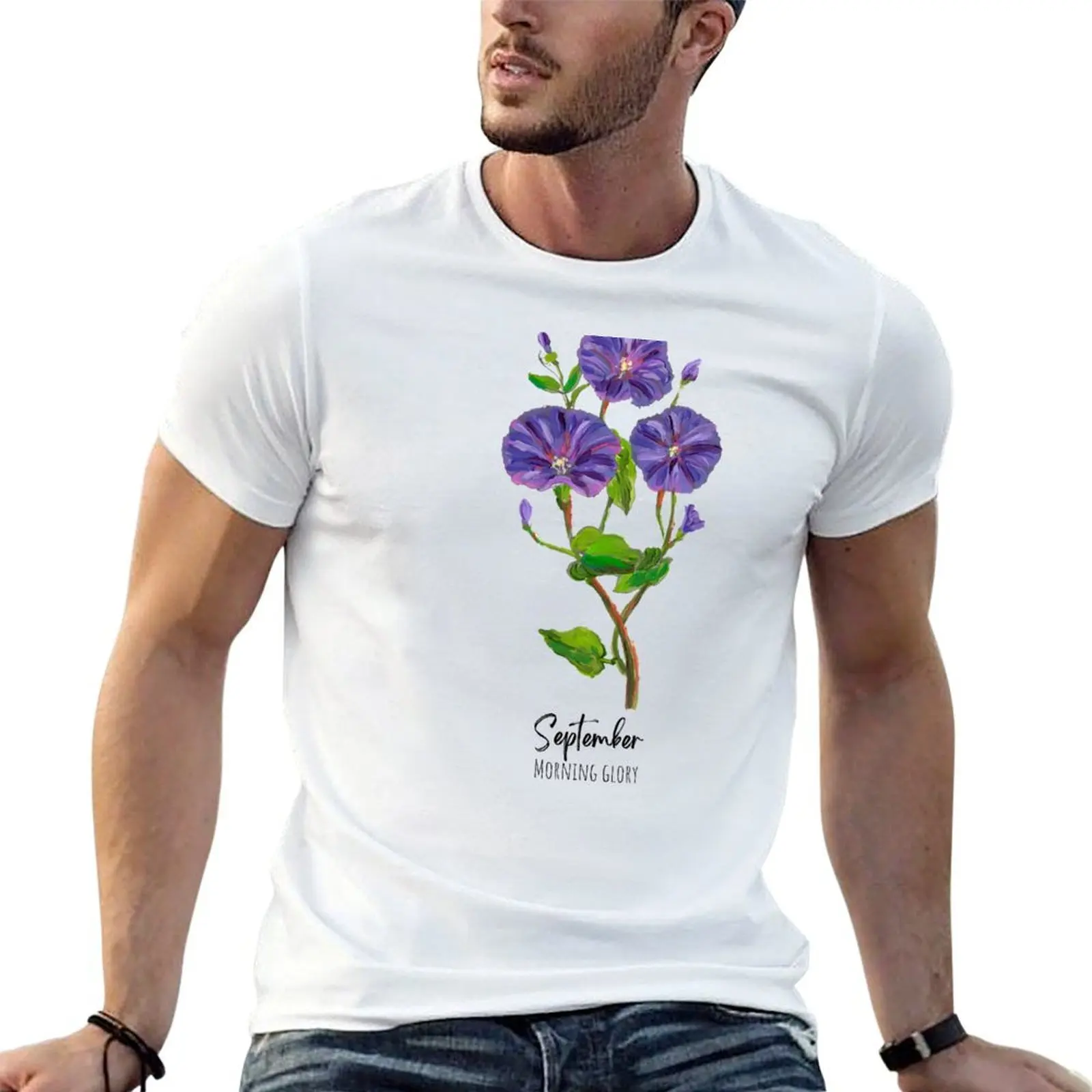 September Birth Flower Morning Glory T-Shirt men t shirt cotton 100% t shirt personalised anime tshirt T-shirt
