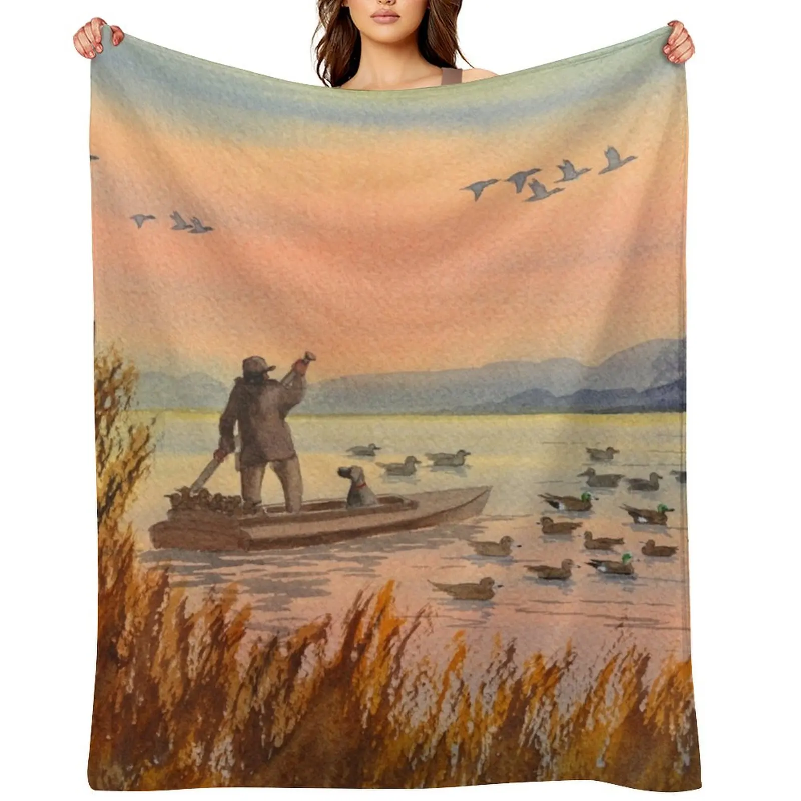 

Duck Hunting On A Perfect Day Throw Blanket Quilt Picnic Flannel Fabric Luxury Throw Blankets