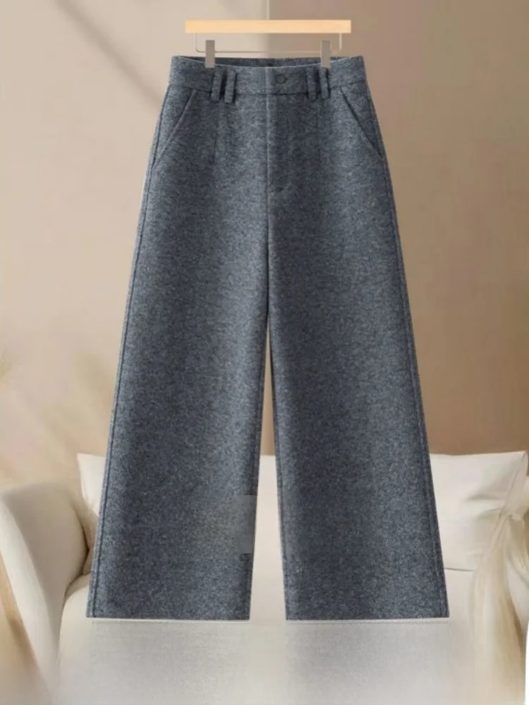 ハイウエスト裏地付きワイドレッグパンツ レディース カジュアル ナインポイント ストレートカット トラウザーズ 通勤 スタイリッシュ 韓国風 ピュアC...