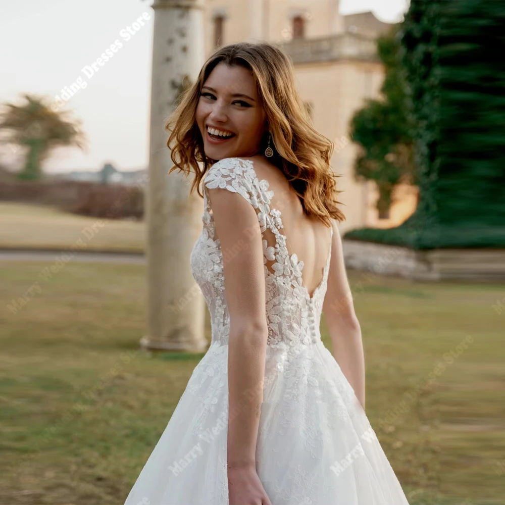 Exquisitos Vestidos De novia De corte A para mujer, Vestidos De novia modernos con cuello en V y Apliques De encaje, Vestidos sin mangas De Novias 2025 personalizados
