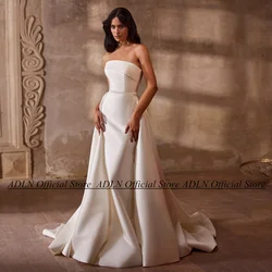 Satin Wedding Dress with Detachable Skirt ADLN Strapless Sleeveless Sweep Train Simple Bridal Gown Vestido De Noiva Lace-up