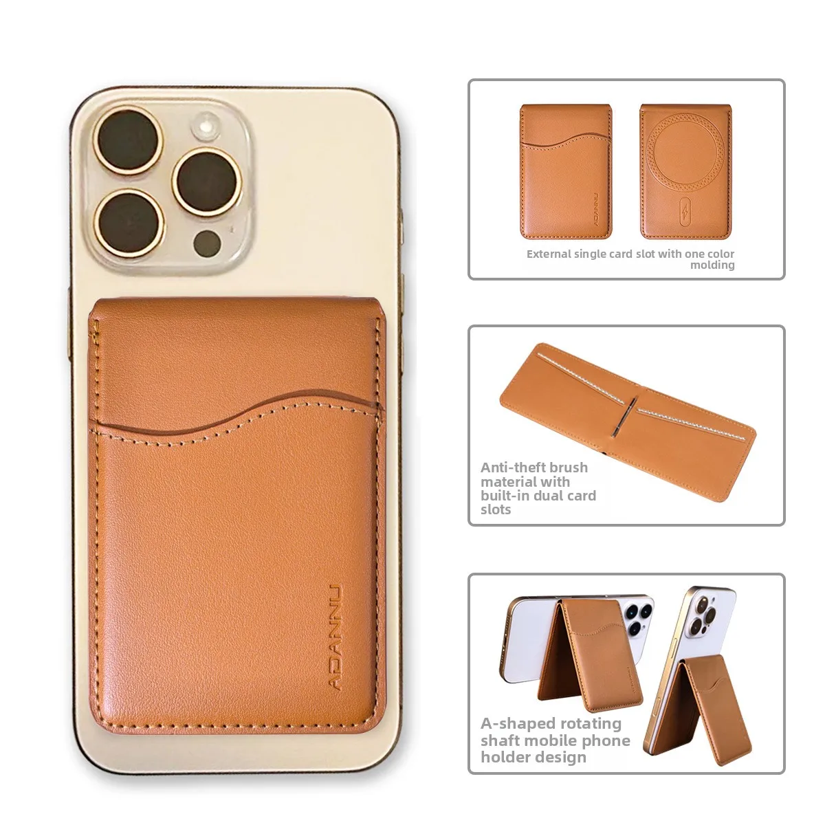 

Minisopuru Magnetic Wallet Phone Stand for iPhone16 15 14 12 Lightweight MagSafe Phone Card Stand Leather Magnetic Card Holder
