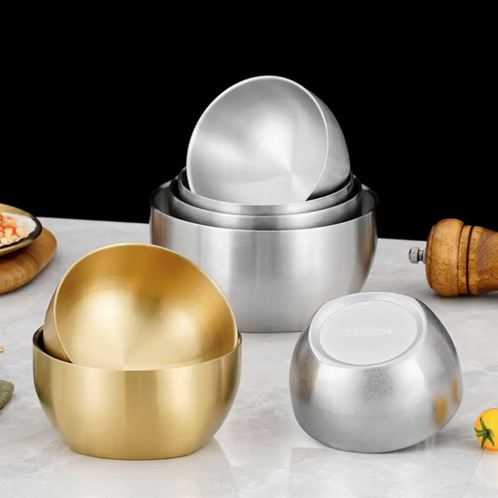 Double Layer Korean Style Stainless Steel Rice Bowl Heat Insulated Drop-resistant Soup Bowl Anti-scalding Square Bottom