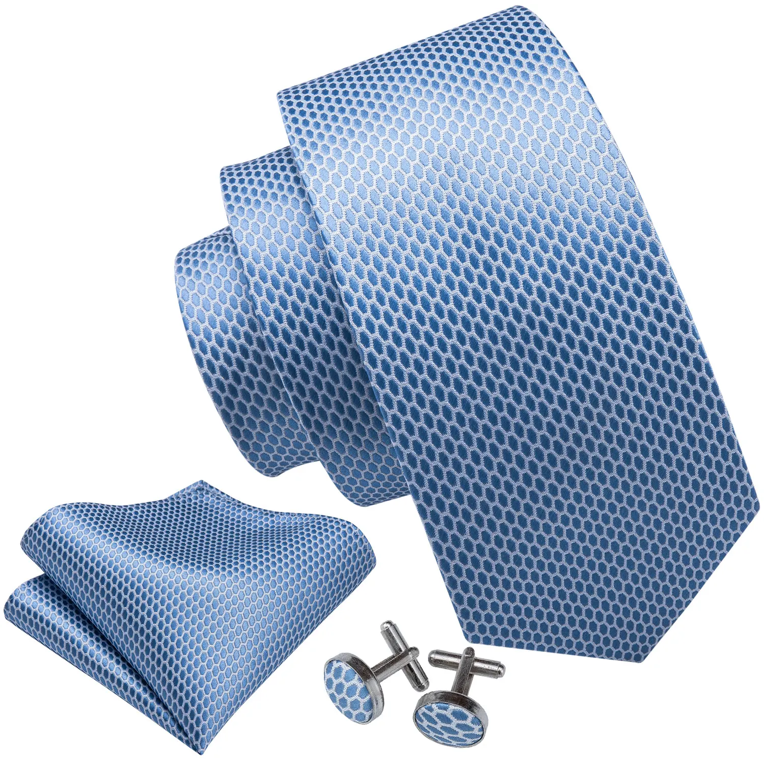 Conjunto de Corbata, Pañuelo y Gemelos a Cuadros Azul Cielo para Hombre, Ideal para Bodas, Negocios, Regalo Formal para Papá o Esposo