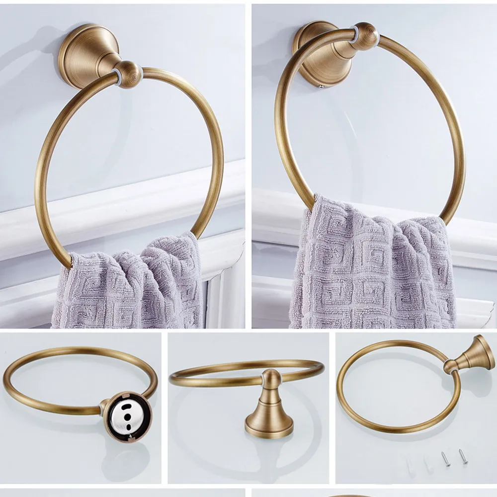 Bathroom Accessories Antique Brass Collection, Towel Ring, Paper Holder, Toilet Brush, Coat Hook, Bath Rack, Soap Dish Nzh05