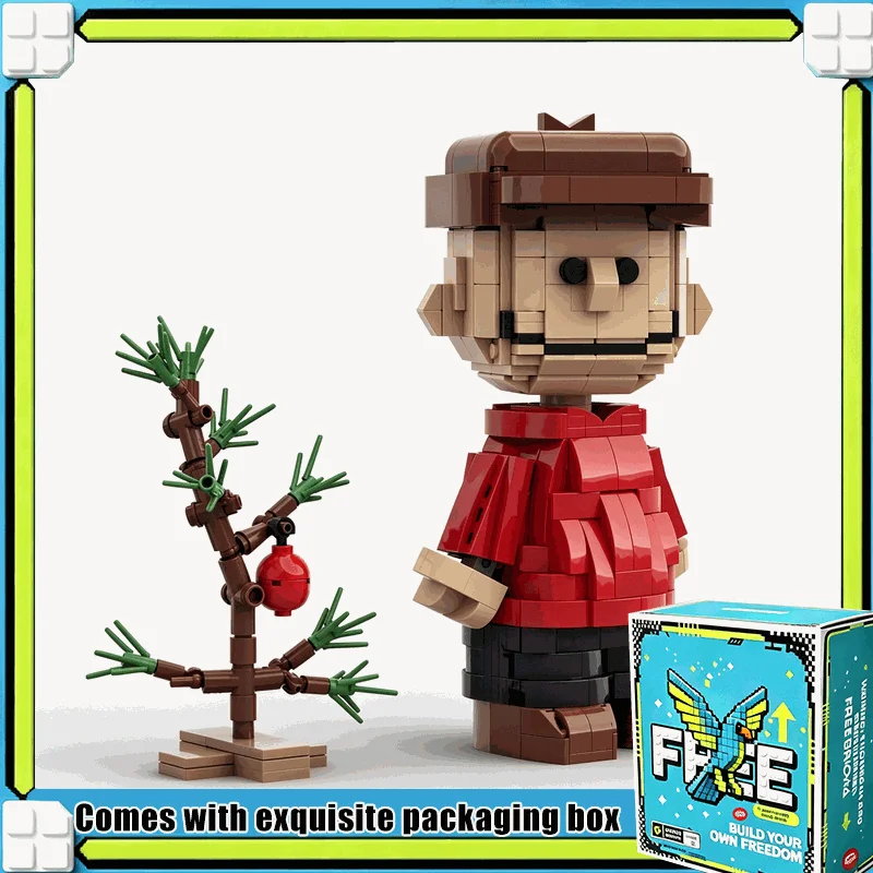 568PCS Classic Cartoon Boy Figure With Christmas Tree Building Blocks Model Custom Puzzle Holiday Scene DIY Assembly Toy Gift