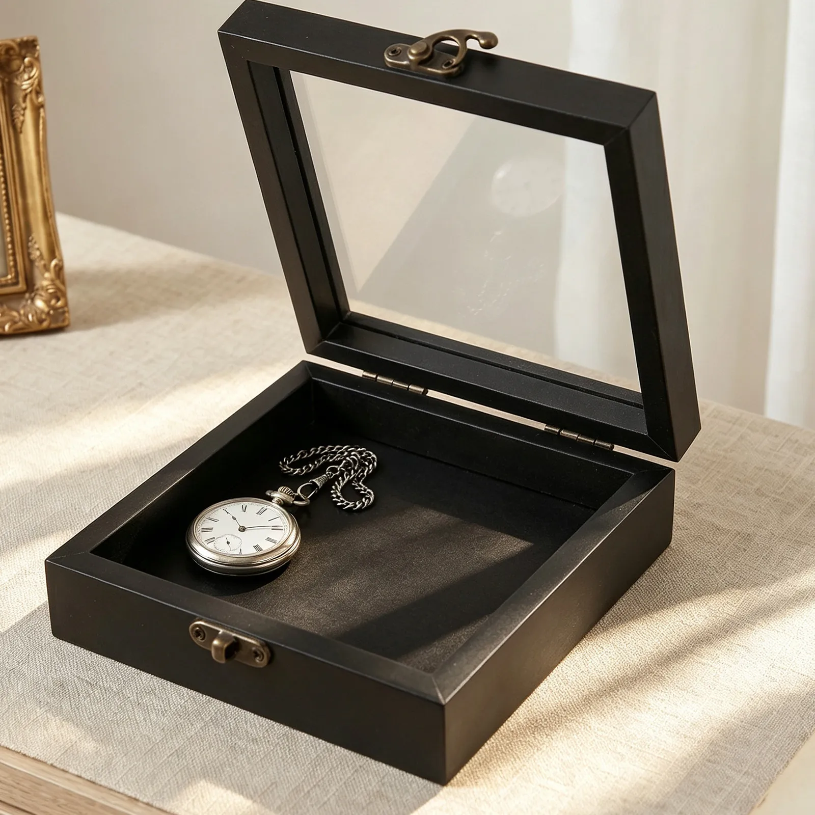 Retro Specimen Display Case Rustic Wood Collection Box Clear Top Lid Black Wooden Butterfly Preservation Box Jewelry Packaging