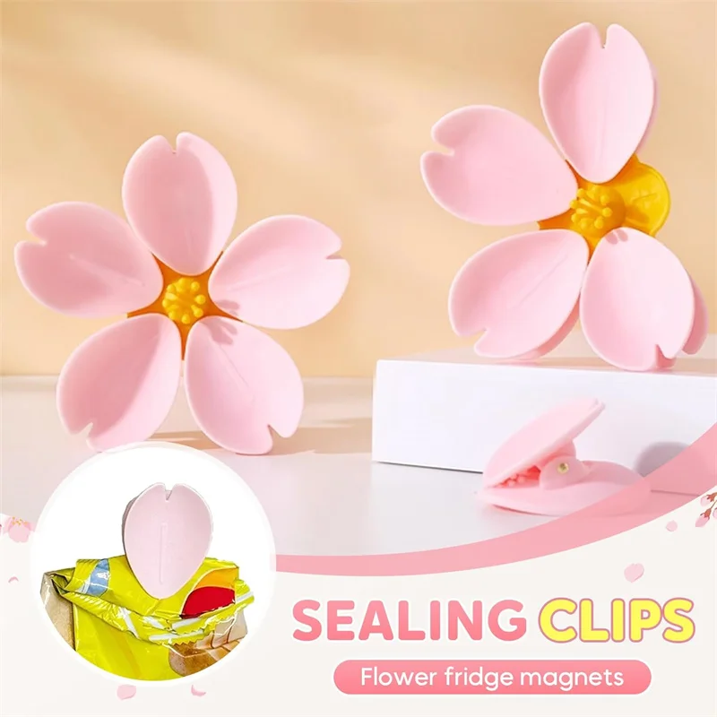 Magnetic Fridge Clips Sealing Clips Sakura Fridge Magnetic Food Bag Clips Multi-Function Snack Sealer Food Storage Petal Clips