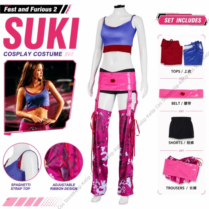 disfraz-de-suki-cosplay-y2k-top-corto-azul-pantalones-con-recortes-rosas-traje-de-carreras-fast-furious-2-fiesta-de-halloween-carnaval-comic-con