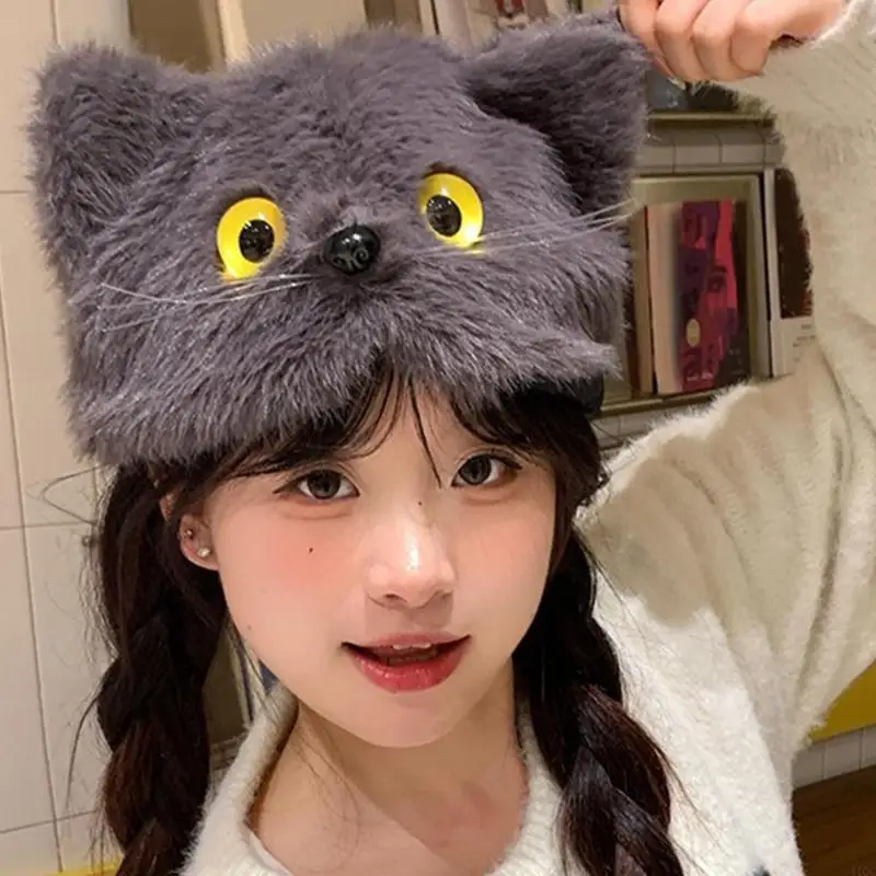 Gorro invierno felpa con orejas dobles, tela duradera y fácil limpiar, para amantes las mascotas y aire