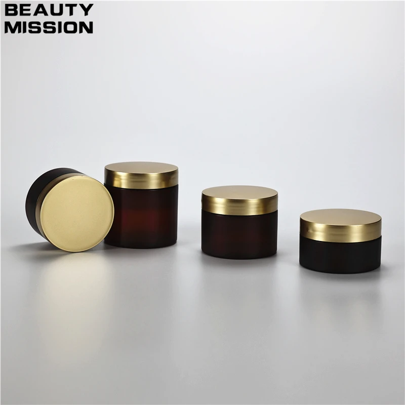 

100G 120G 150G 200G X 20 Empty Frosted Amber Plastic Jar With Gold Screw Lid Cosmetic Facial Cream Hair Pomade Hair Wax Pot Box