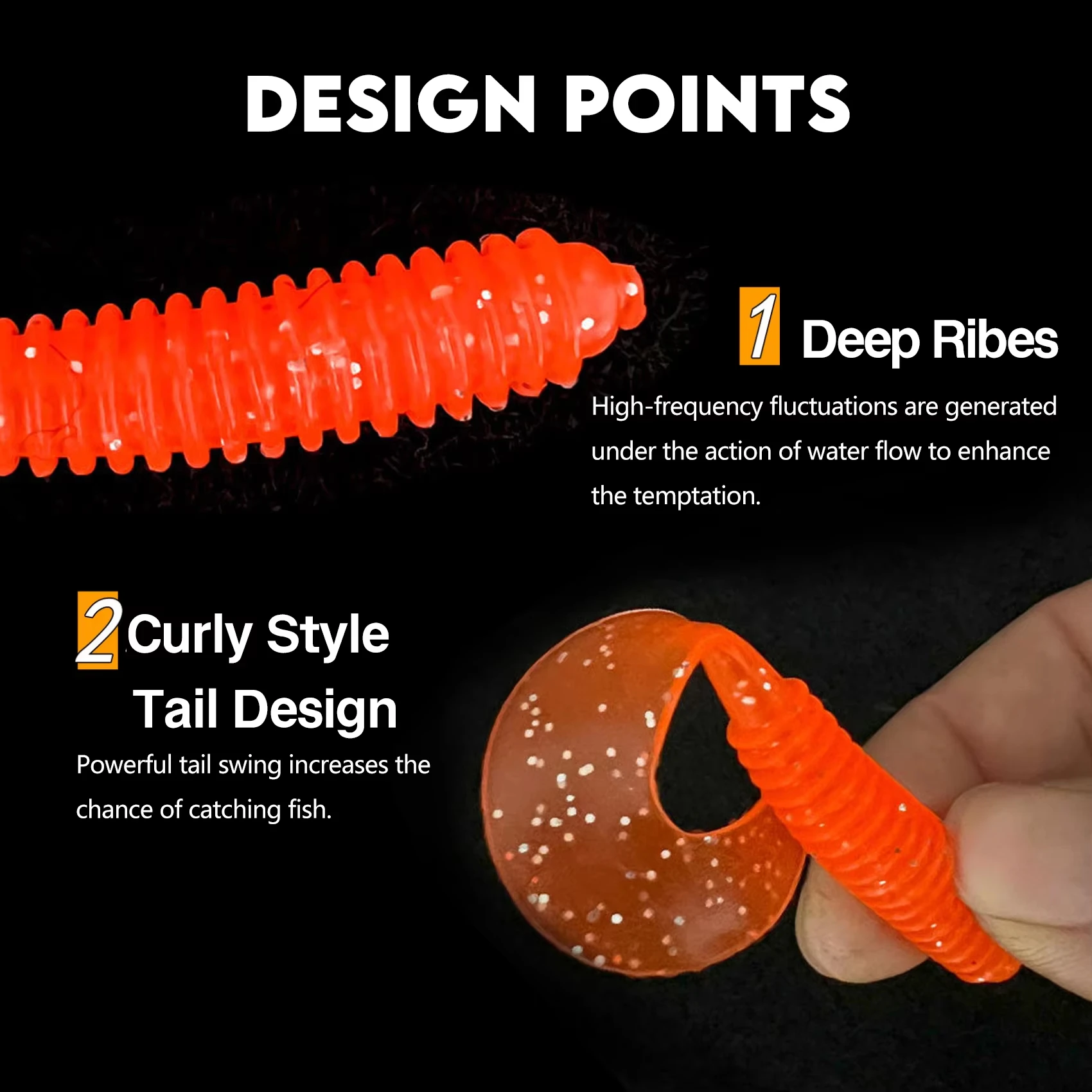 Goture 5pcs Fishing Lures Curly Tail Lure Long Tail Worm Soft Lures Swimbaits Artificial Bait for Bass Crappie Fishing