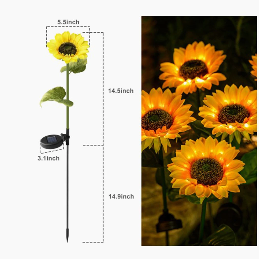 LED Solar Sunflower Outdoor Lawn Light Waterproof Pathway Yard Wedding Holiday Garden Decoration Solar Flowers Lamp Wholesale