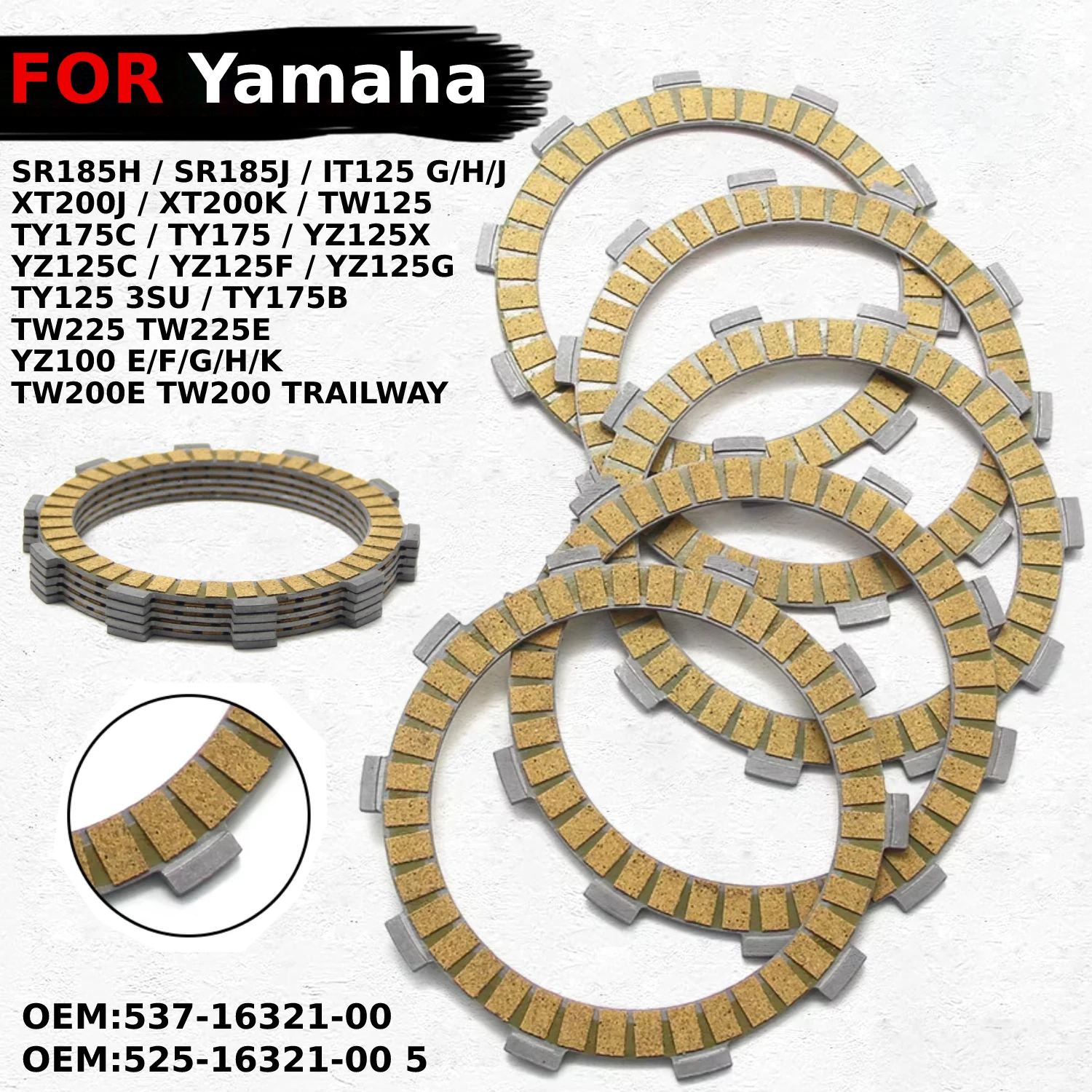 Motorcycle Clutch Friction Disc Plate Kit For Yamaha TY175B TY175C TY175 YZ125X YZ125C YZ125F YZ125G  TW225  TW225E 537-16321-00