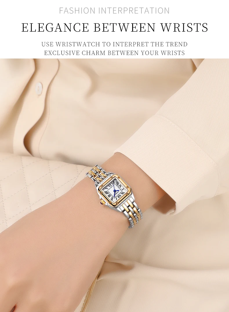 YASHIDUN Women Watch Square Small Clock Elegant Watch Small Size Quartz Watch Stainless Steel Waterproof Women Wristwatch
