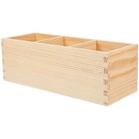Pine Wood Pen Holder Storage Box 3 Compartments Desk Organizer Office Supplies Container Wooden Pencil Cup Makeup Brush Holder
