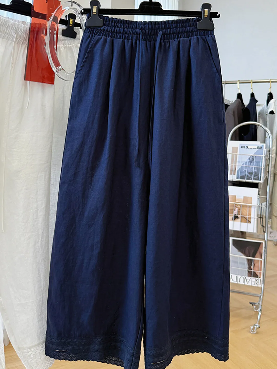 

Summer Lace Trim Hollow Wide Leg Pants Men Women Large Size 300 Pou Faionable Super Good Looking Casual Dstring Pants